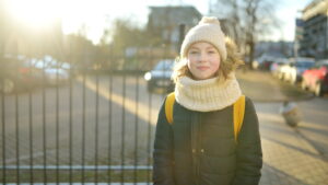 Elevi la școală, iarna