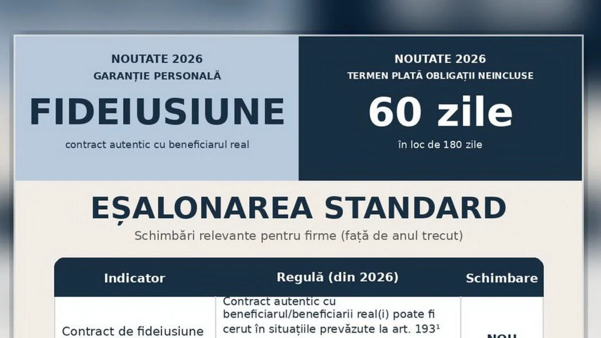 Eșalonarea standard 2026. Ce modificări au apărut pentru IMM-uri și firme. Se poate garanta acum cu averea personală