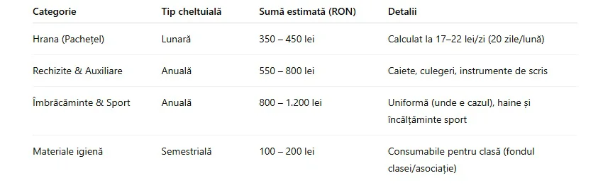Costuri copil la școală