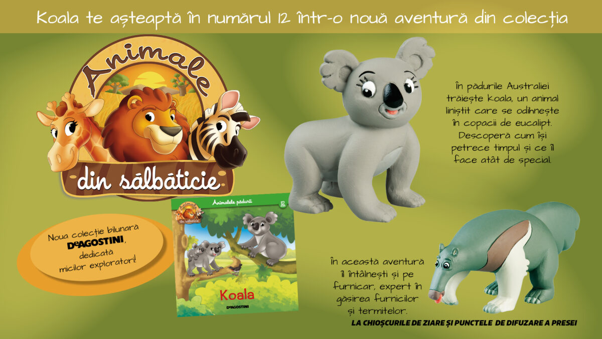 Koala și furnicarul pornesc într-o nouă aventură! Numărul 12 din „Animale din sălbăticie”, de marți la chioșcuri.
