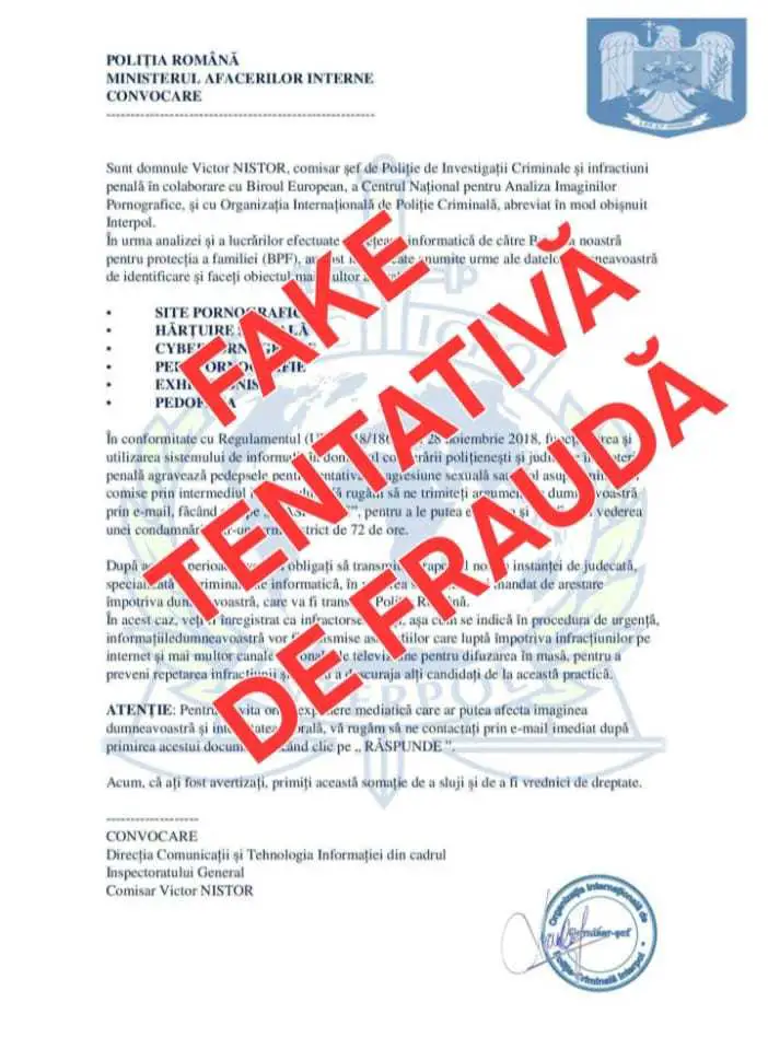 Ministerul de Interne - Exemplu de tentativă de fraudă