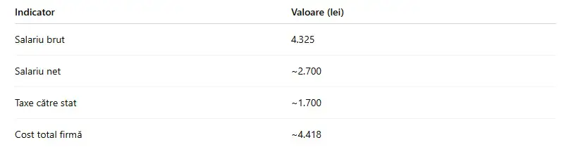Tabel salarii, costul total suportat de angajator
