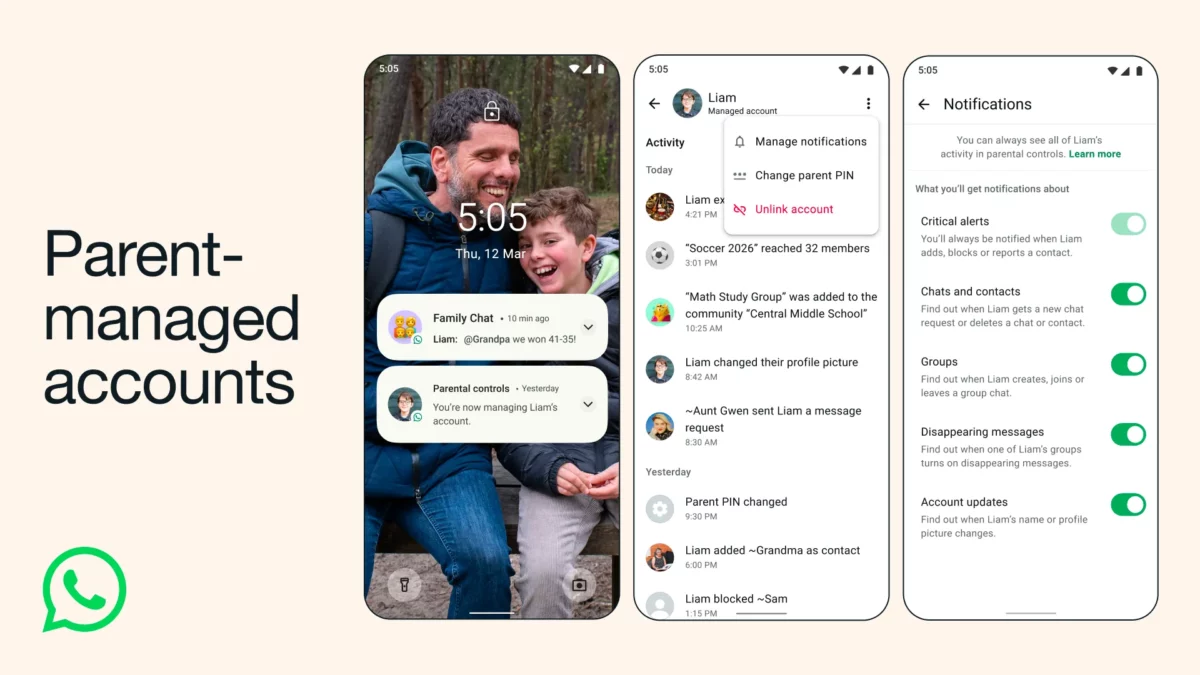 WhatsApp parent-managed accounts