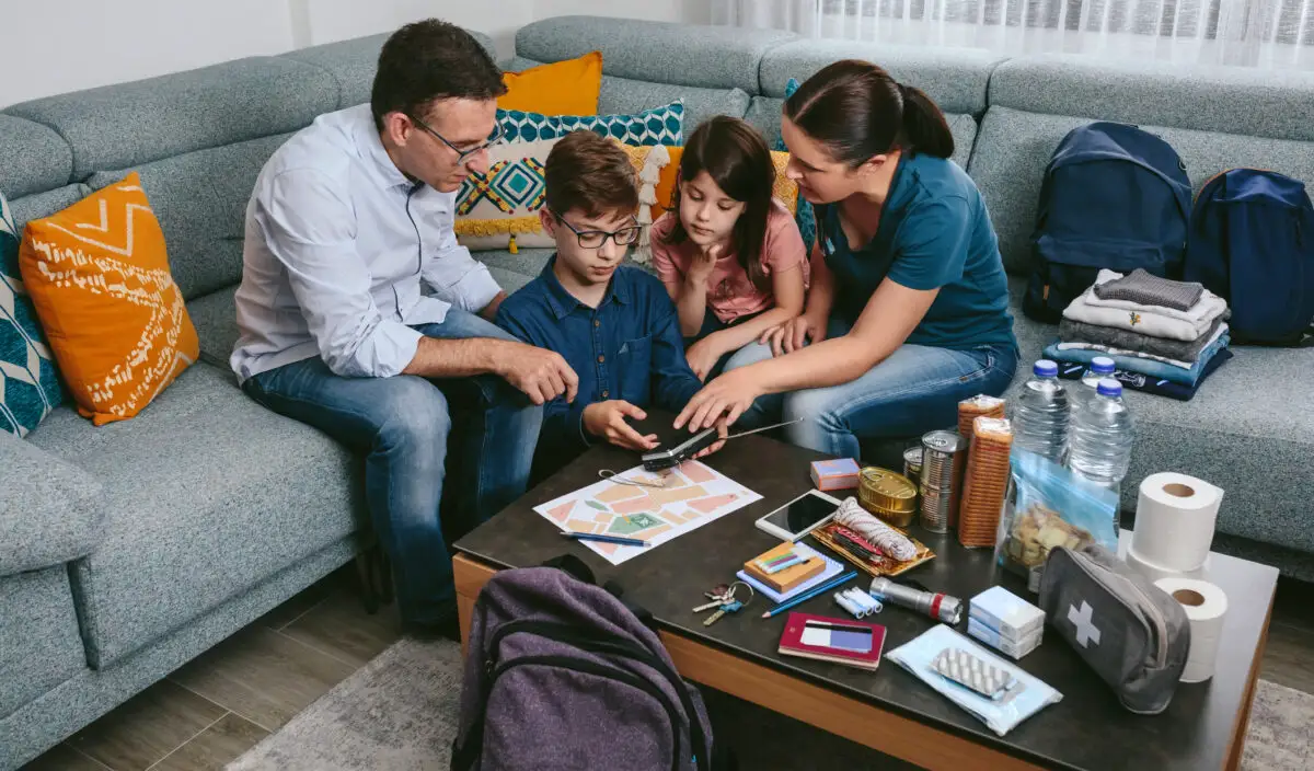 Rucsac pentru situații de urgență, familie cu copii