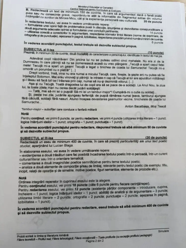 simulare BAC 2026, limba română, profil real (2)