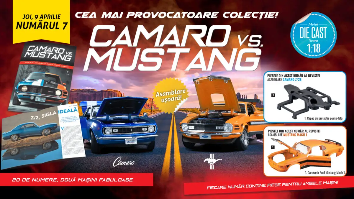 CAROSERIA pentru MUSTANG e AICI! Numărul 7 al colecției „Camaro vs. Mustang” aduce piesa de rezistență. De joi, la toate chioșcurile!