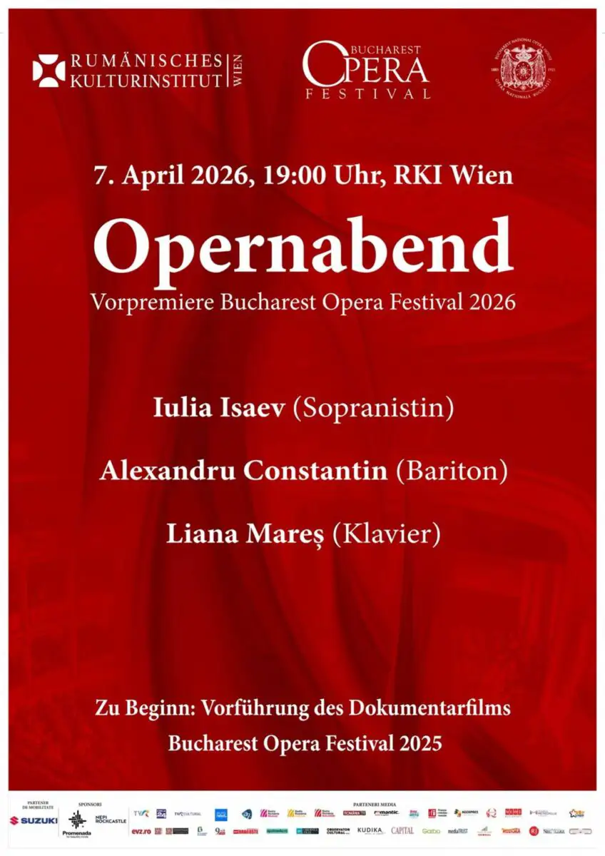 Avanpremieră Bucharest Opera Festival 2026 la Viena. Recital susținut de soprana Iulia Isaev, baritonul Alexandru Constantin și pianista Liana Mareș pe 7 aprilie la ICR Viena