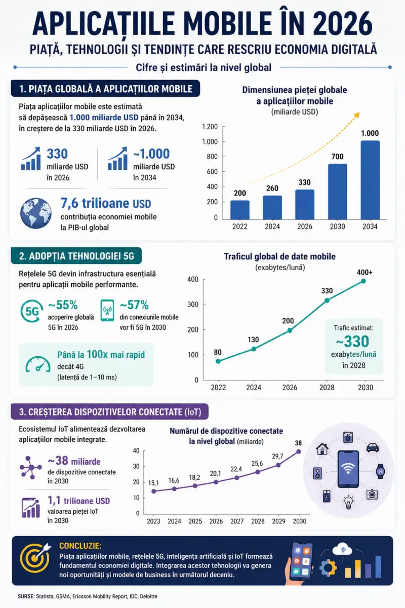 Infografic - Aplicațiile mobile în 2026 Tendințe globale