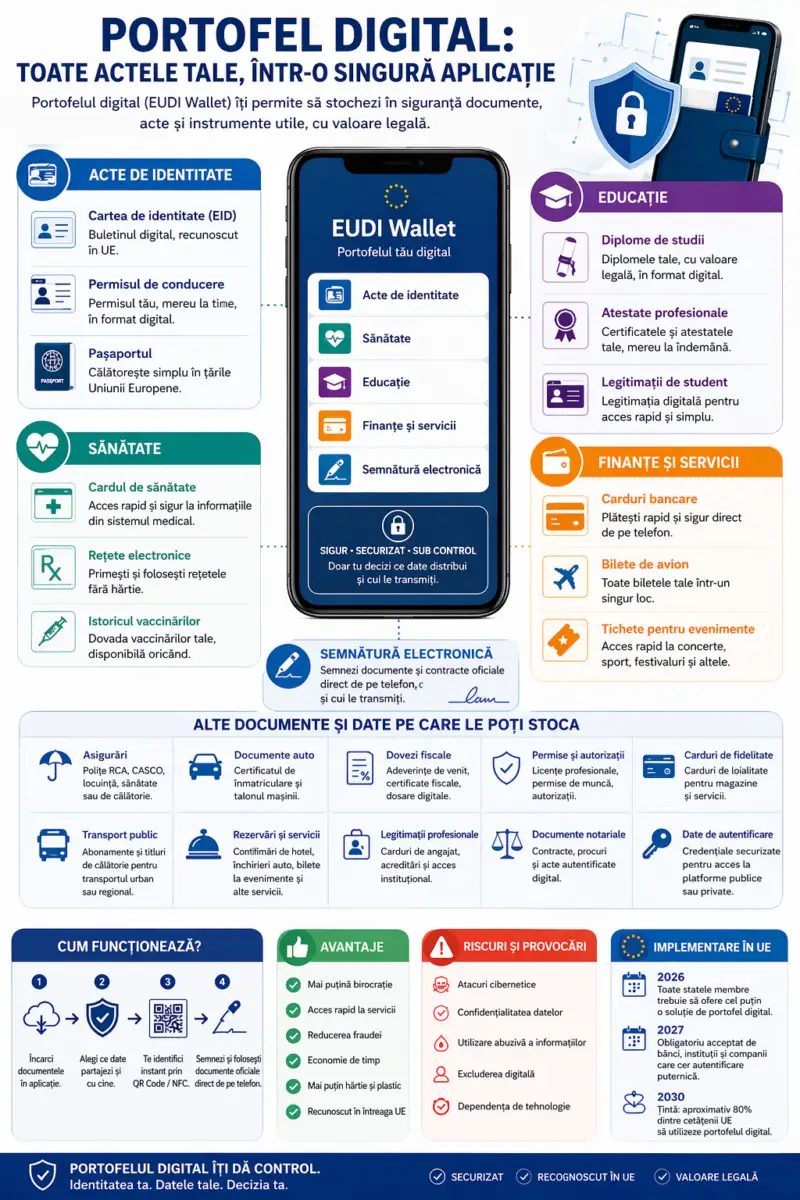 Infografic cu documentele ce pot fi stocate în portofelul digital