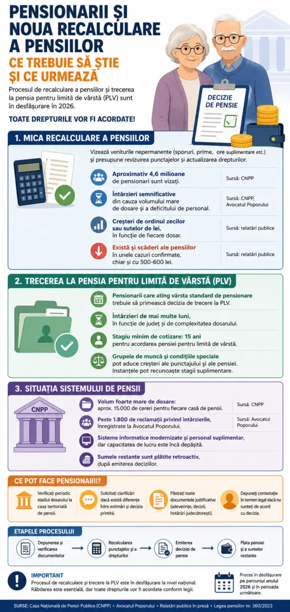 Infografic despre recalcularea pensiilor