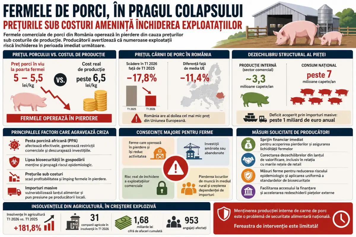 Infografic referitor la situația fermelor de porci în România
