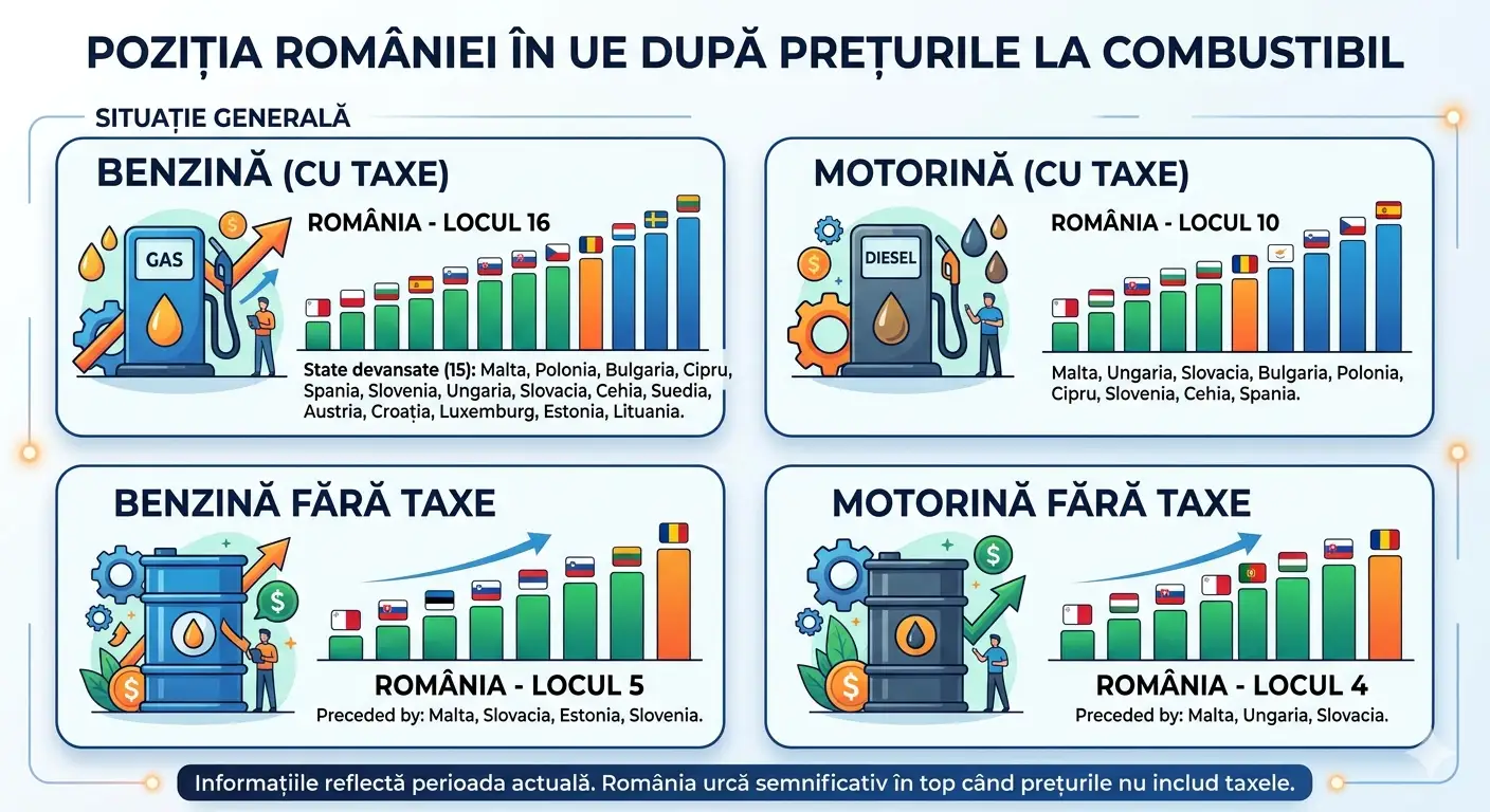 Modificările prețurilor la combustibil în ultima lună