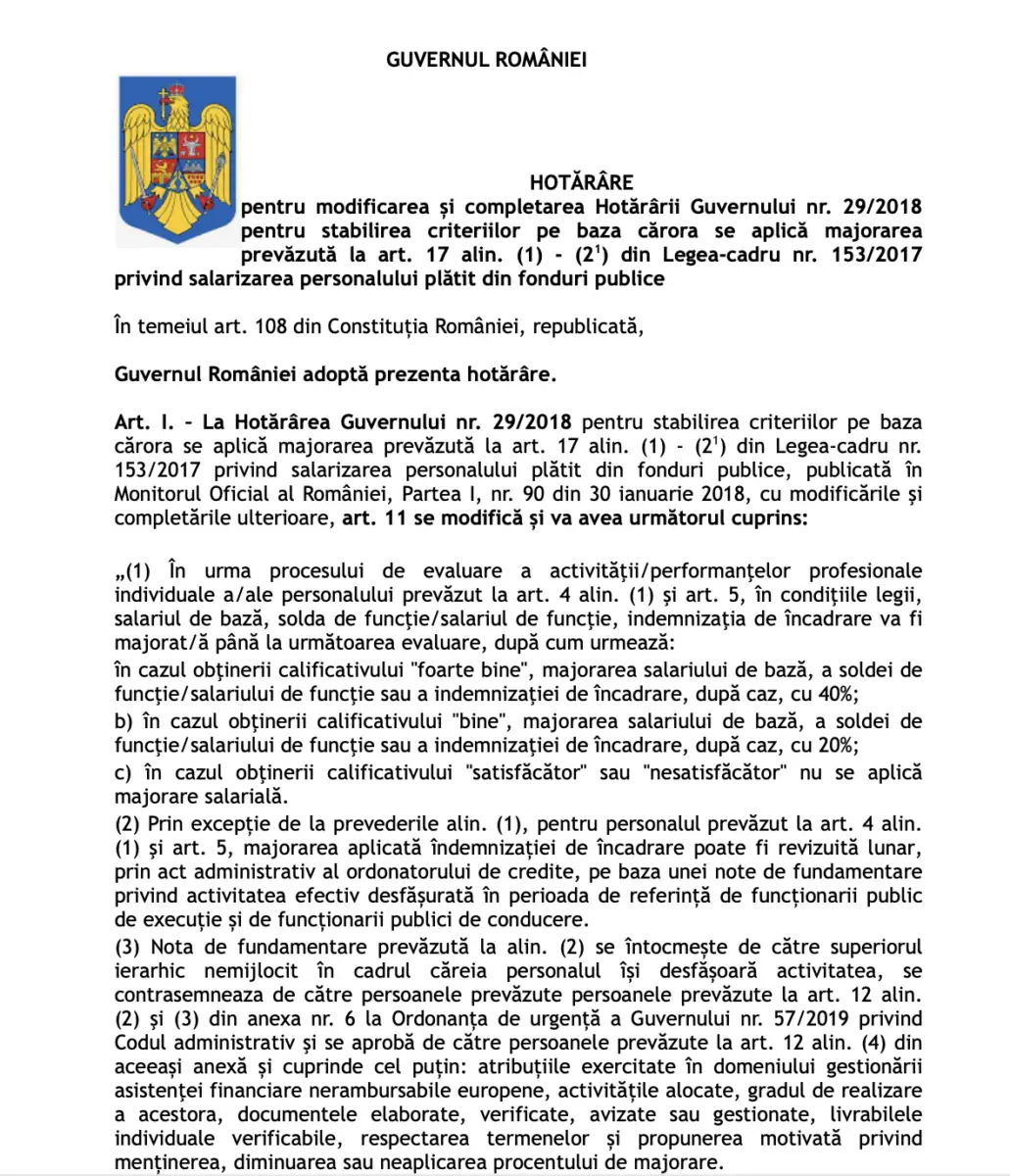 Documentul privind sporurile la salariu