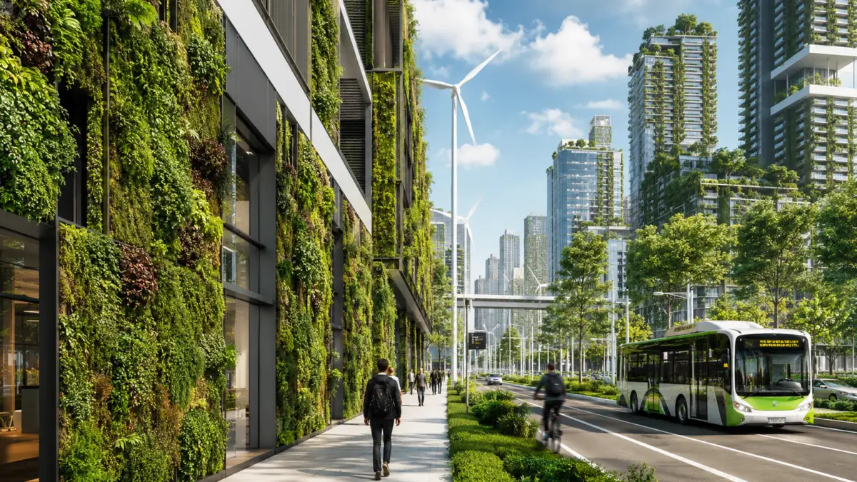Sustenabilitatea schimbă orașele în 2026. Pereții vii și betonul care absoarbe carbonul intră în marile proiecte urbane