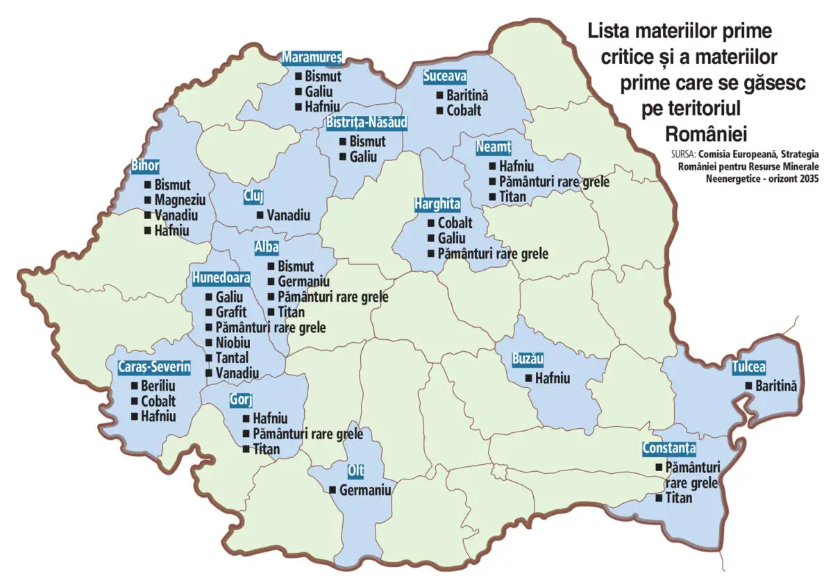 Harta materiilor prime critice din România