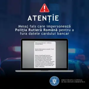 Nouă escrocherie online! DNSC avertizează: Escrocii se dau drept Poliția Rutieră și cer plata unor amenzi inexistente