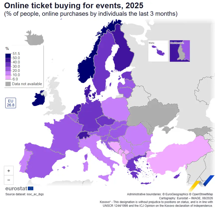 Un sfert dintre cetățenii UE cumpără online bilete pentru evenimente
