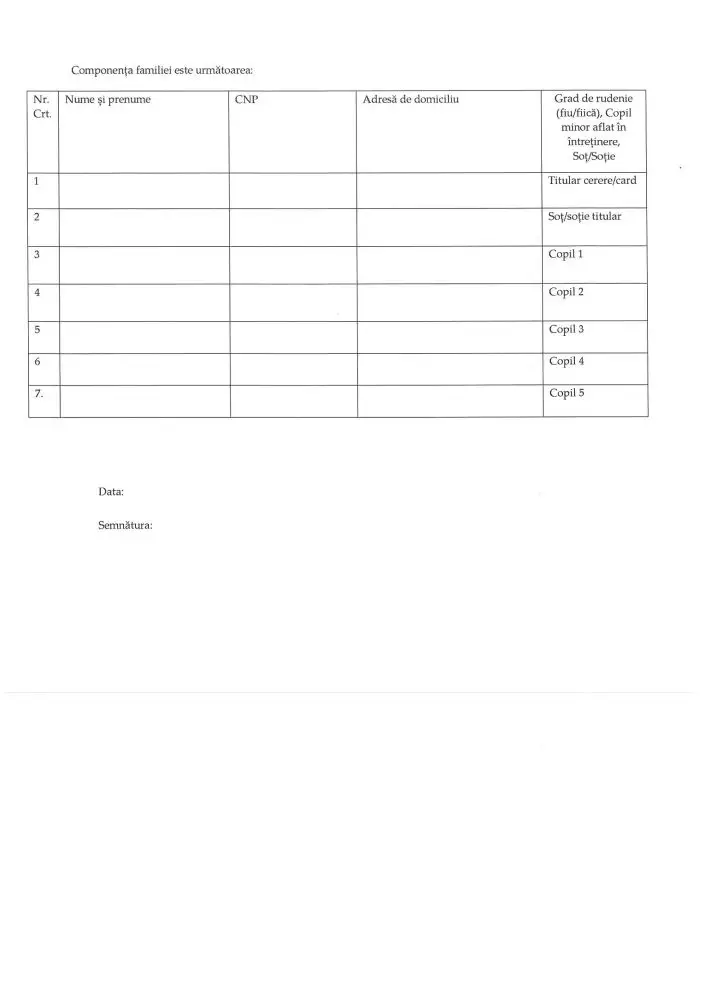 Cerere tip pentru carduri educaționale
