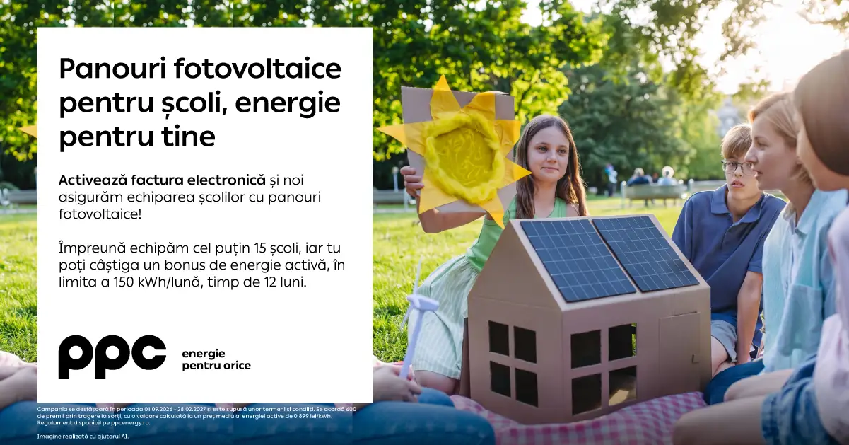 Cum activarea facturii electronice susține educația și poate reduce factura clienților PPC Energie. Panouri fotovoltaice pentru școli, energie pentru tine (P)