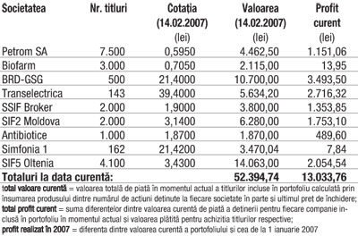 Profitul portofoliului virtual capital în 2007  1.825,89 lei (3,61%)