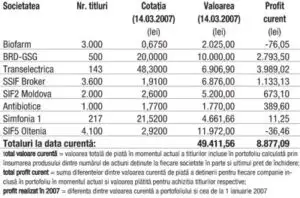 Profitul portofoliului virtual capital în 2007 -1.157,29 lei (-2,29%)