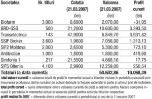 Profitul portofoliului virtual capital în 2007 34,01 lei (0,07%)