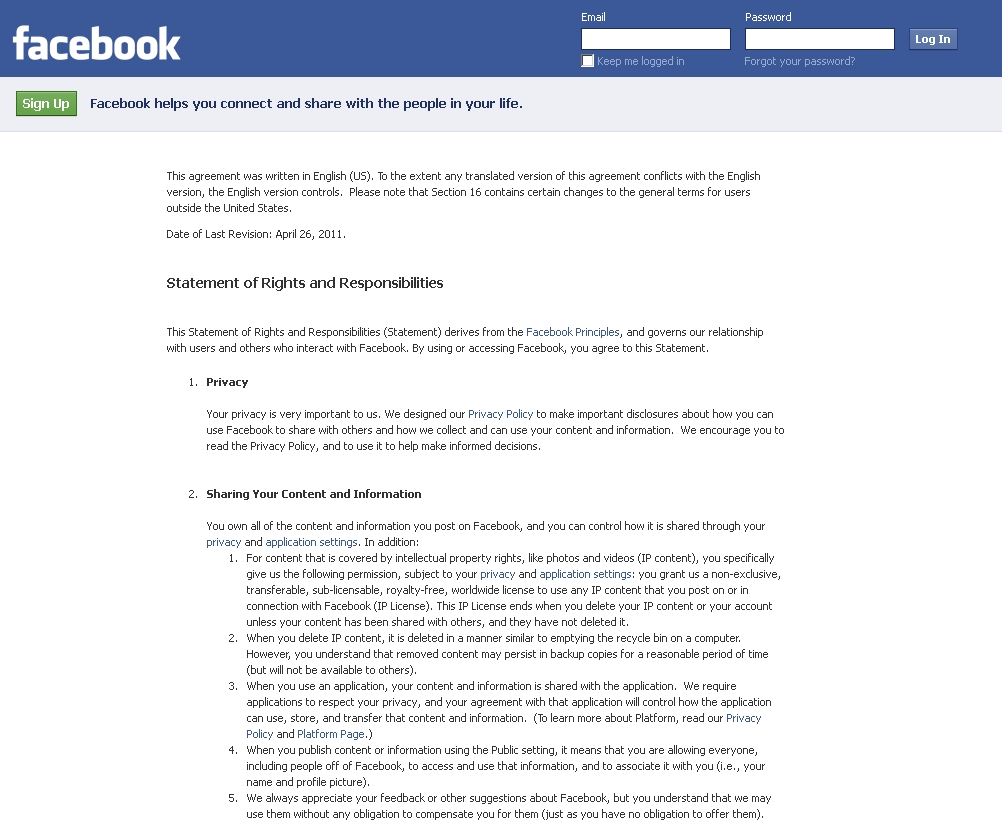 Capcanele legale ale termenilor şi condiţiilor Facebook