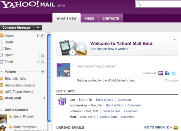 Noul Yahoo! Mail integrează Facebook şi Twitter