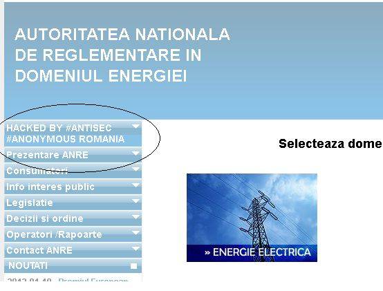 Site-ul ANRE doborât de Anonymous marţi nu funcţionează nici azi