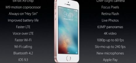 Apple a lansat iPhone SE, un telefon cu ecran de 4 inch