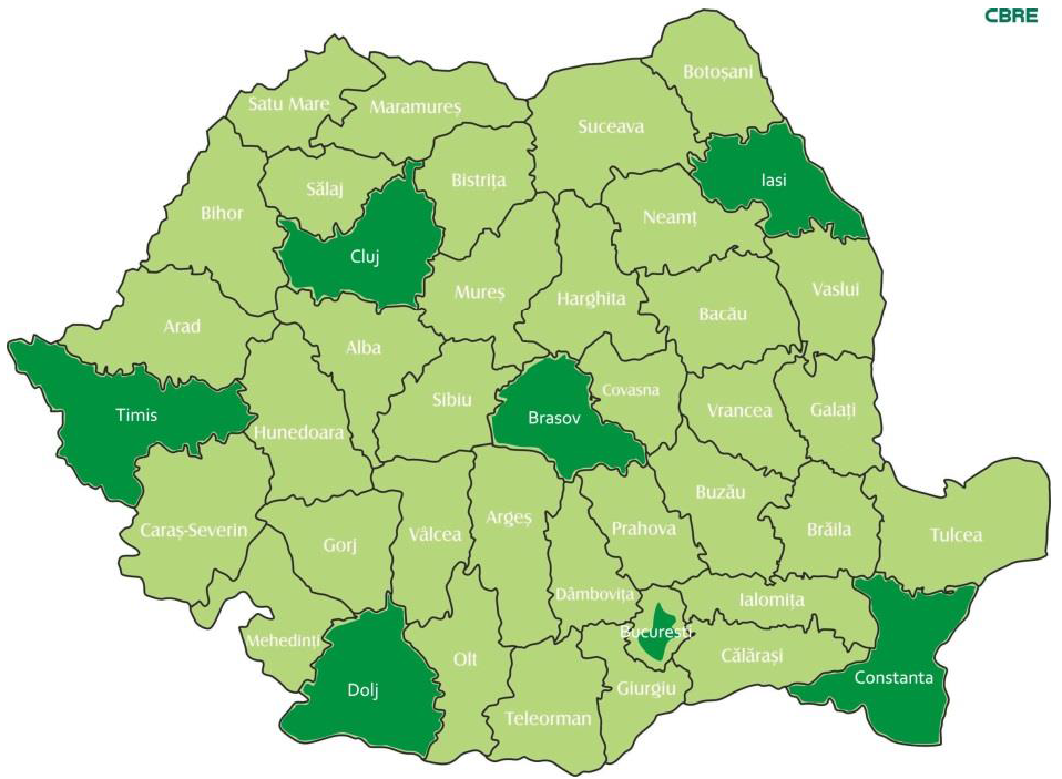 Harta clădirilor de birouri din România