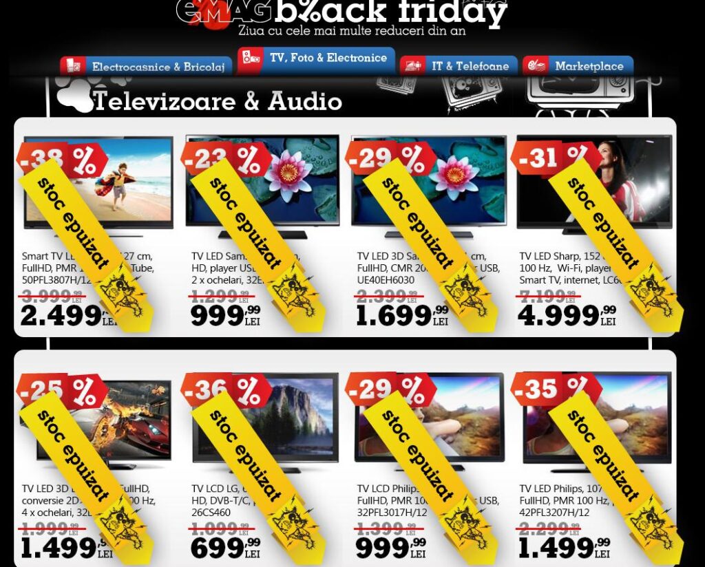 Black Friday la eMAG: Stocul de televizoare s-a epuizat